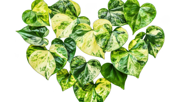 Heart shaped green leaves vine isolated on transparent background