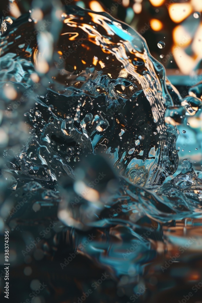 Poster A close-up shot of water surface with visible bubbles, suitable for use in illustrations about liquids or calm environments