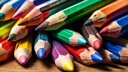 Colored pencils of different shades on the table