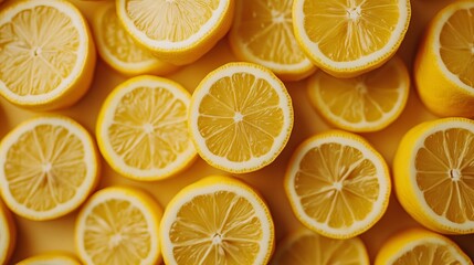 Obraz premium Lemon slices embellish table background.