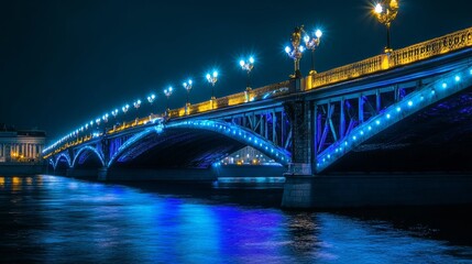 Fototapeta premium Nighttime view of Peter the Great Bridge's center.