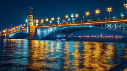 Fototapeta premium Peter the Great Bridge in St. Petersburg, nighttime.