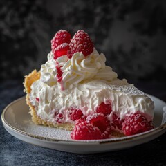 Raspberry Cream Pie Slice with Whipped Cream