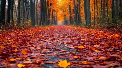 Fototapeta premium Rich autumn colors in a forest setting ideal for seasonal and nature-inspired backgrounds
