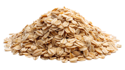 Close-up of rolled oats heap for nutritious meal isolated on transparent PNG file