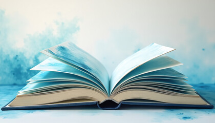 Abstract watercolor waves spread across the open book pages creating a rhythmic and flowing visual experience