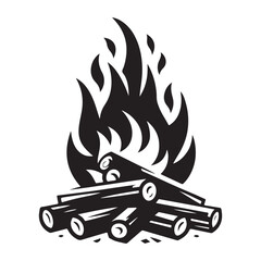 Camp fire icon Bonfire burning on firewood symbol, Campfire illustration of campfire vector icon