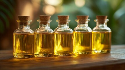 Essential oils in bottles for massage