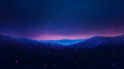 Fototapeta premium A surreal landscape where the sky transitions from deep blue to purple, then to dark blue, with a glowing grainy gradient effect