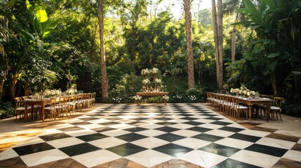 Outdoor Wedding Reception in a Lush Garden Setting