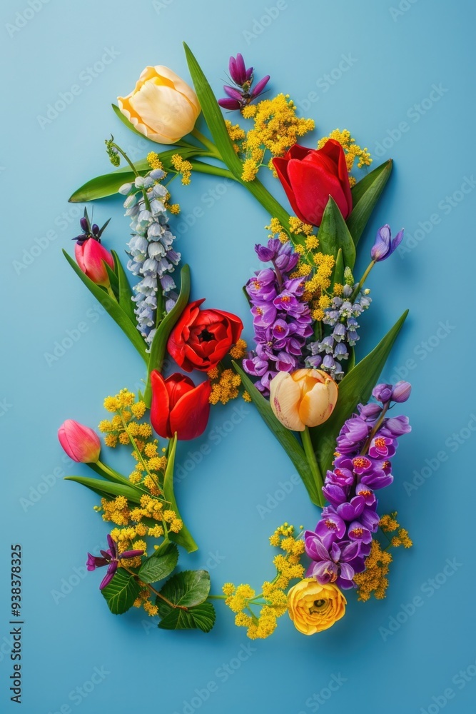 Aufkleber a beautiful floral wreath on a blue background, ideal for use in designs and projects where a touch 