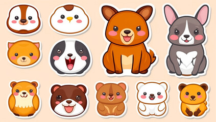 Fototapeta premium sticker set, different cute cartoon animals