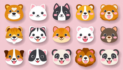 Obraz premium sticker set, different cute cartoon animals