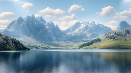 Naklejka premium Beautiful mountain range, large body of water in the foreground, isolated on transparent background, stunning landscape photo