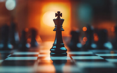 Chess piece on chessboard, competition success and strategy game play, business concept background