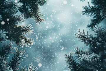 A solitary pine tree stands tall amidst a blanket of snow, set against a clear blue sky
