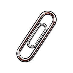 A realistic drawing of a simple metal paperclip on a white background.