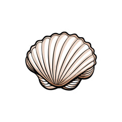 A realistic drawing of a small white seashell with intricate details and a soft beige hue.