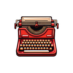 A realistic illustration of a classic red typewriter with a vintage design.