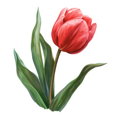 Naklejka premium Single tulip bloom with red petals isolated on white background