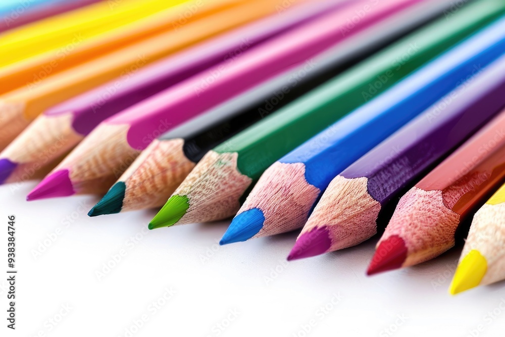 Poster A row of colorful pencils stacked on top of each other, ready for use