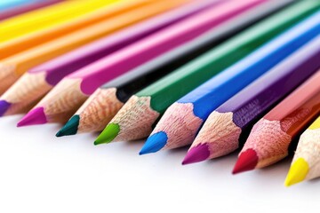 Obraz premium A row of colorful pencils stacked on top of each other, ready for use