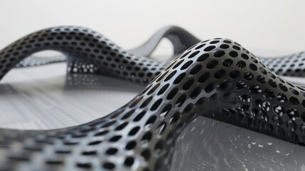 Abstract black honeycomb structure with smooth, curved lines and shapes against a white background.