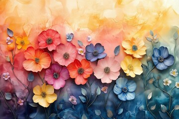 a painting of colorful flowers on a colorful background
