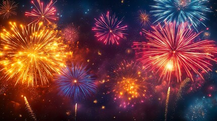 Fototapeta premium Radiant fireworks against a dark sky creating perfect celebration and festive wallpaper images