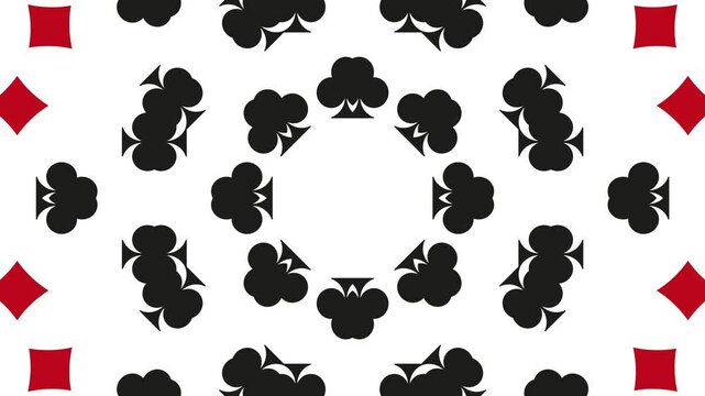 White Background Card Suit Kaleidoscope: Elegant Symmetry of Spades, Hearts, Diamonds, and Clubs in Crisp Monochrome