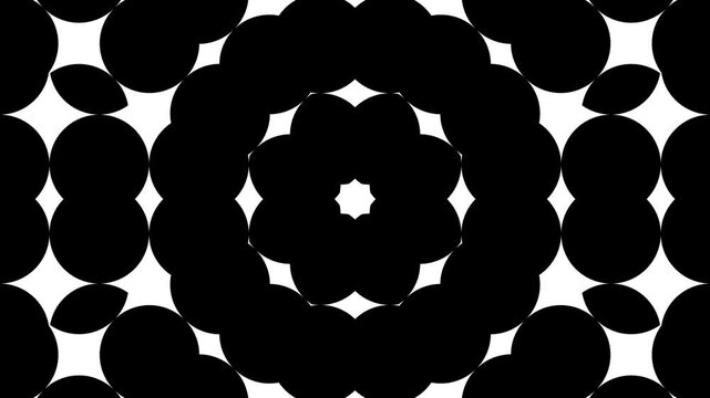 Monochrome Mosaic Art: Black and White Geometric Patterns in Kaleidoscopic Motion. Simplicity and complexity blending abstract designs with bold contrasts