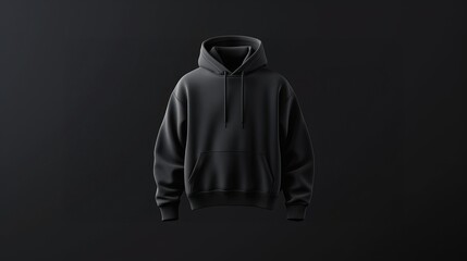 Exclusive 3D rendering of a black sweatshirt hoodie mockup on a black background suitable for branding and packaging design