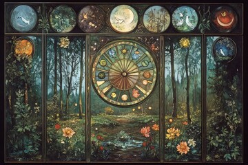 Obraz premium Wheel of the Year Nature's Cycle Wicca, Paganism Religion Spiritual Symbol