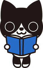 読書をしているハチワレのネコ（Cat reading a book）
