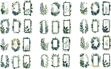 frame foliage vintage garden set leaf illustration nature plant watercolor decoration flower design invitation floral