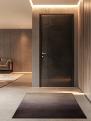 Modern Elegance: Gradient Doormat in Chic Interior with Slightly Open Door