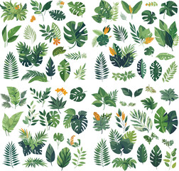 frame foliage vintage garden set  leaf illustration nature plant watercolor decoration flower design invitation floral background wedding green spring summer vector botanical 