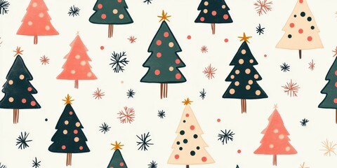 Charming Christmas tree doodle pattern with festive colors and shapes
