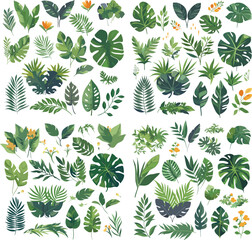 leaf illustration nature plant watercolor decoration flower design invitation floral background wedding green spring summer vector botanical frame foliage vintage garden set 