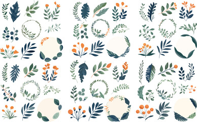 leaf illustration nature plant watercolor decoration flower design invitation floral background wedding green spring summer vector botanical frame foliage vintage set card