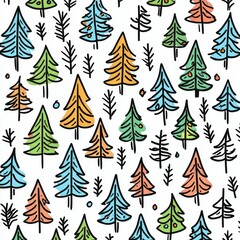 Obraz premium Colorful Christmas tree doodle pattern on white background