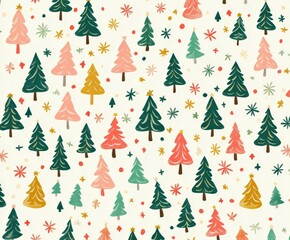 Cute Christmas tree doodle pattern with colorful holiday cheer