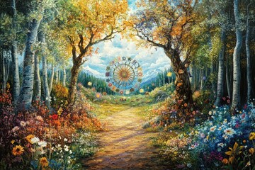 Obraz premium Wheel of the Year Nature's Cycle Wicca, Paganism Religion Spiritual Symbol