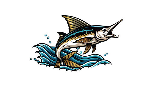 recommend clip art: Illustrate a flying fish in a vector style capturing its movement through the air above the water.