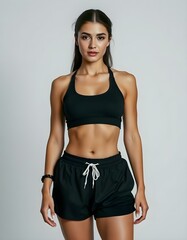 Fototapeta premium woman , female wearing shorts and bra for sports mockup