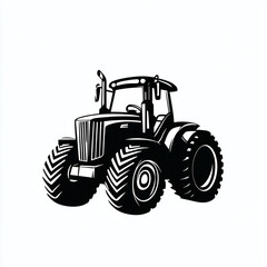 Obraz premium Minimalist monochrome logo of a farm tractor with a front loader, isolated on white background