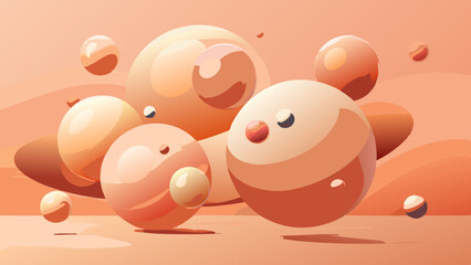 Floating abstract spheres in warm peach tones