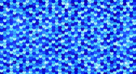 Abstract festive background with imitation fabric decorated with blue round sequins