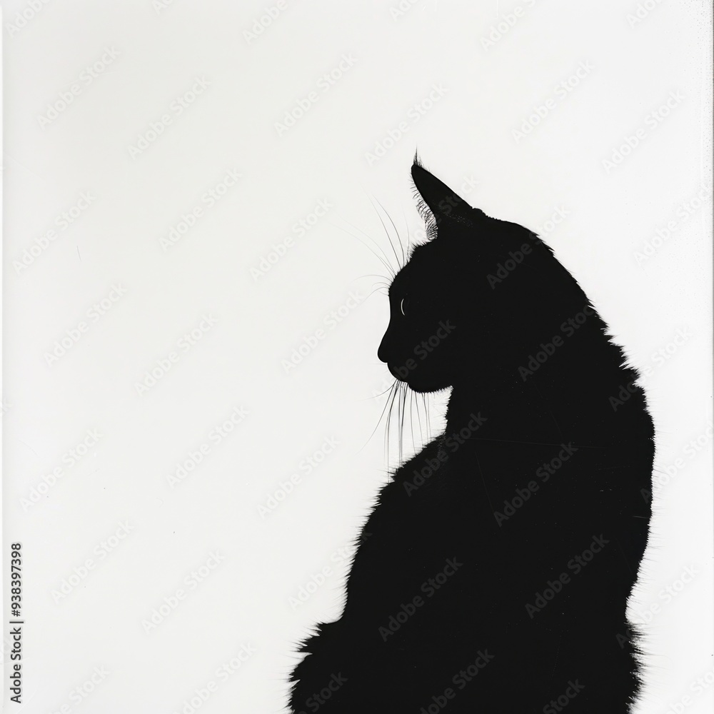 Poster a simple yet striking image of a black cat's outline against a white backdrop