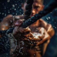 Fototapeta premium A person holding a rope, great for outdoors or adventure scenes